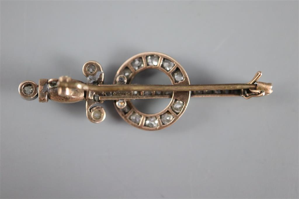 A 19th century gold, silver and diamond set dagger and sphere brooch,